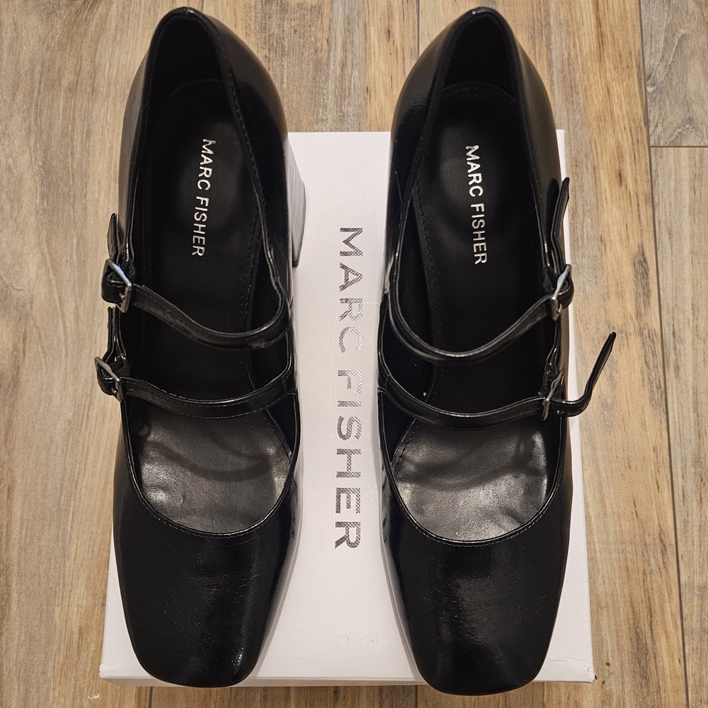 Marc Fisher Charisa Mary Jane Black Double-Strap Mary Jane Flats